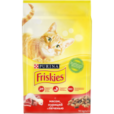 Friskies для взрослых кошек с мясом, курицей и печенью